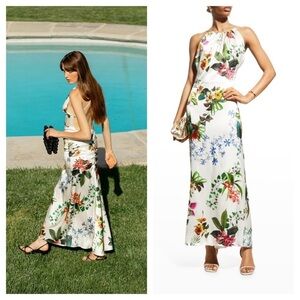 ADRIANA IGLESIAS / Lydia silk spring garden floral Open Back Dress gown 42 L
